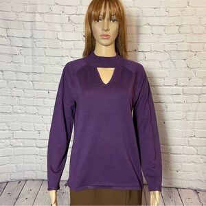NWT New Cable & Gauge Aubergine Cut Out Long Sleeve Embellished Sweater Size M